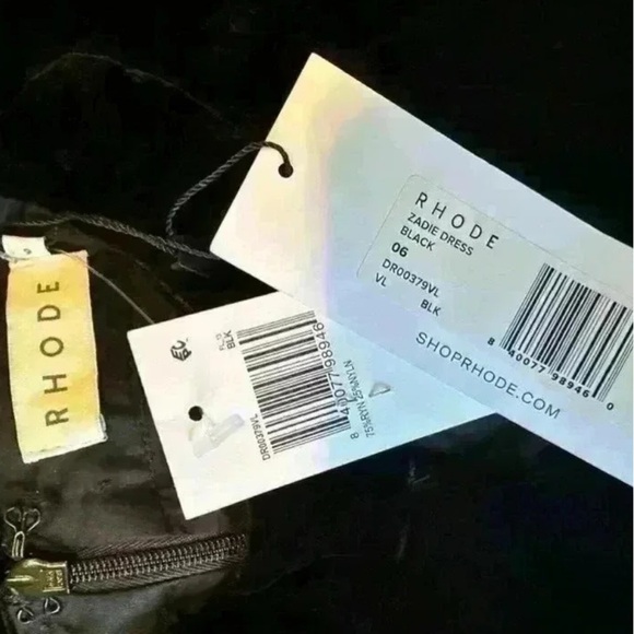 RHODE Womens Zadie Velvet Cut Out Puff Sleeve Mini Dress Black NWT Size 6 - Picture 10 of 12